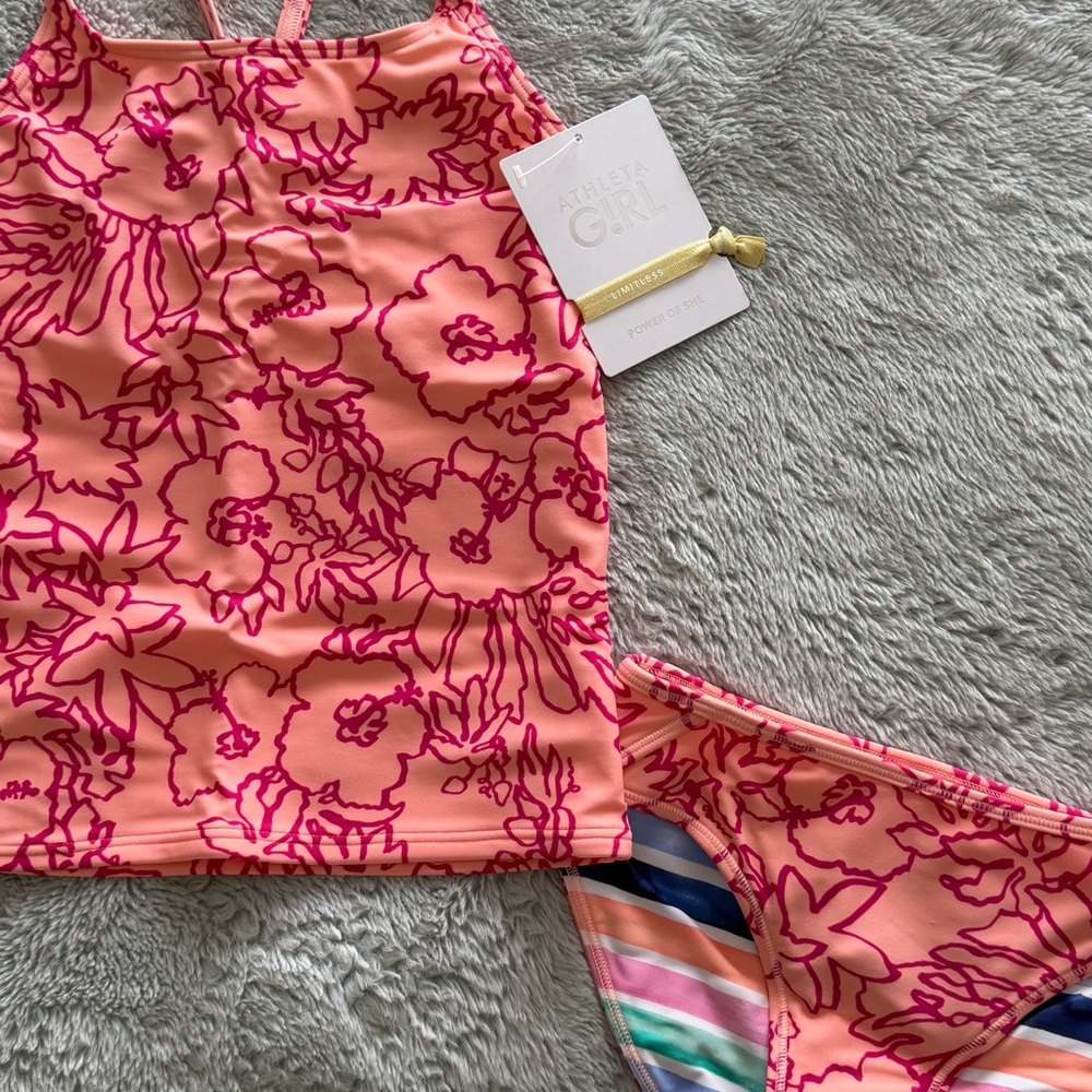 Athleta Girl Floral Pink Kids Swim Set, size 7, NWT